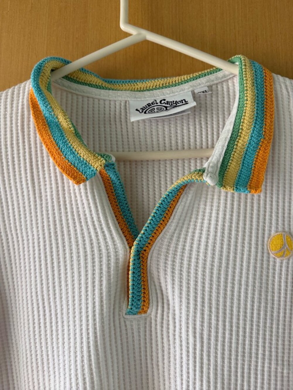 Laurel Canyon Mens Crochet Polo Size XXL White Cotton Knit Ribbed Soft Casual - Picture 4 of 12